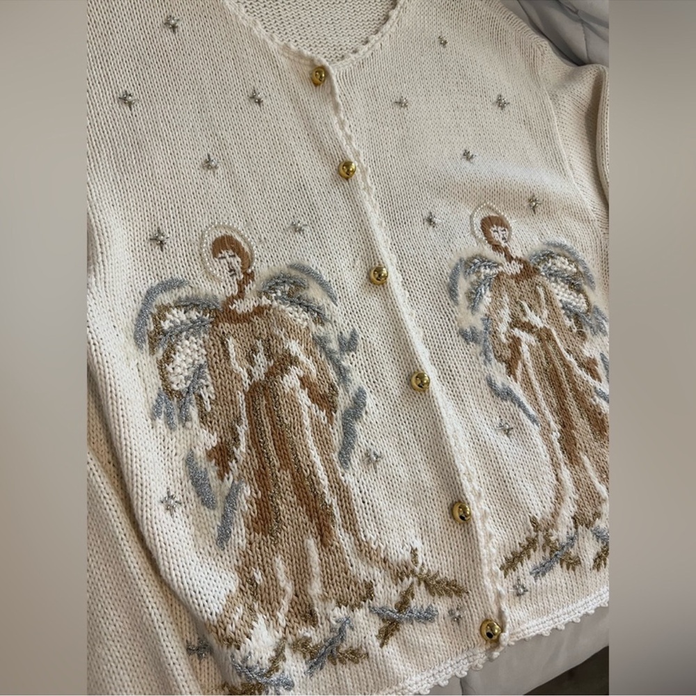 Vintage Angel Christmas Embroidered Beaded
Cream Cardigan